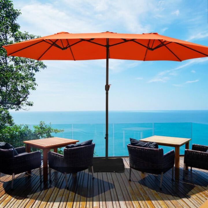 15 Feet Extra Large Patio Double Sided Umbrella with Crank and Base