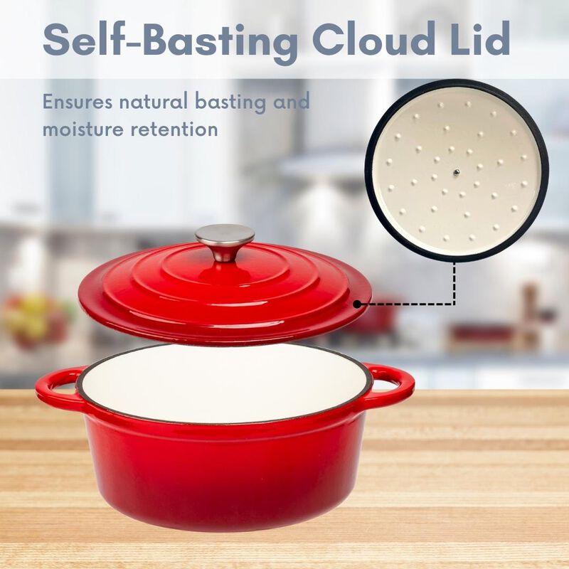 3 Quart Enameled Cast Iron Round Dutch Oven in Red