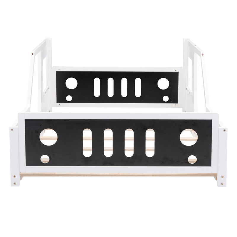 Full Size Classic Car-Shaped Platform Bed With Wheels, White