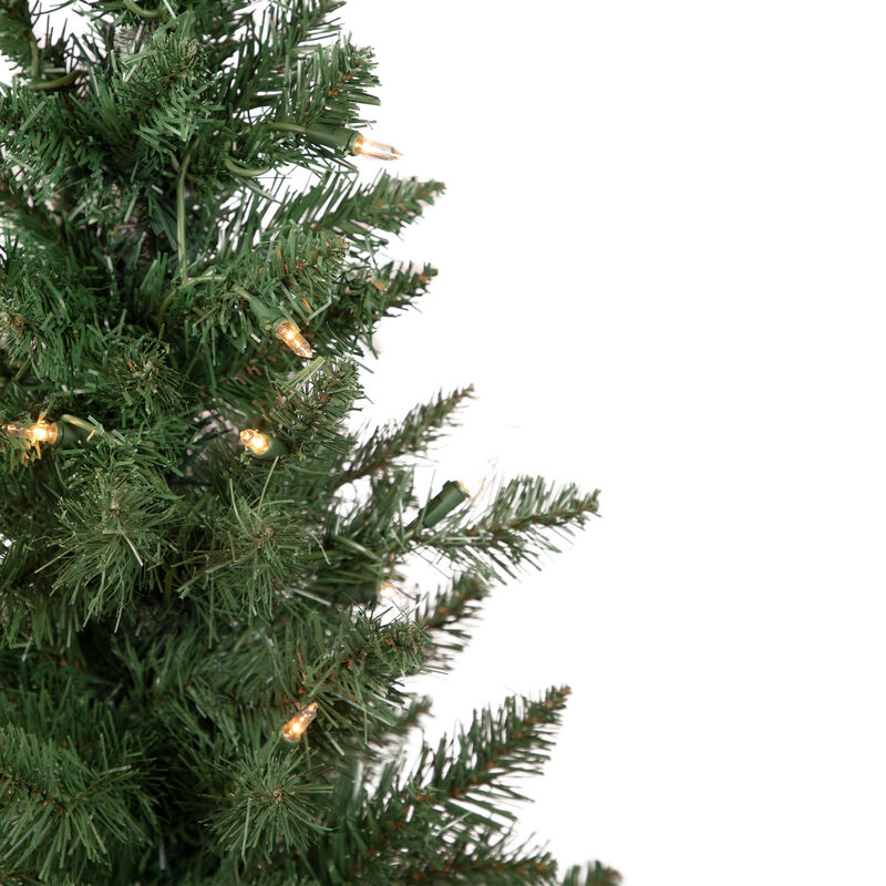 Set of 2 Pre-Lit Potted Porch Pine Topiary Slim Artificial Christmas Trees 4' - Clear Lights