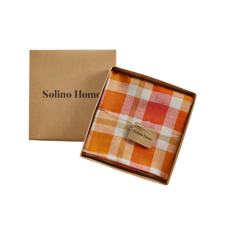 Solino Home 100% Pure Linen Round Tablecloth |Fall Buffalo Check