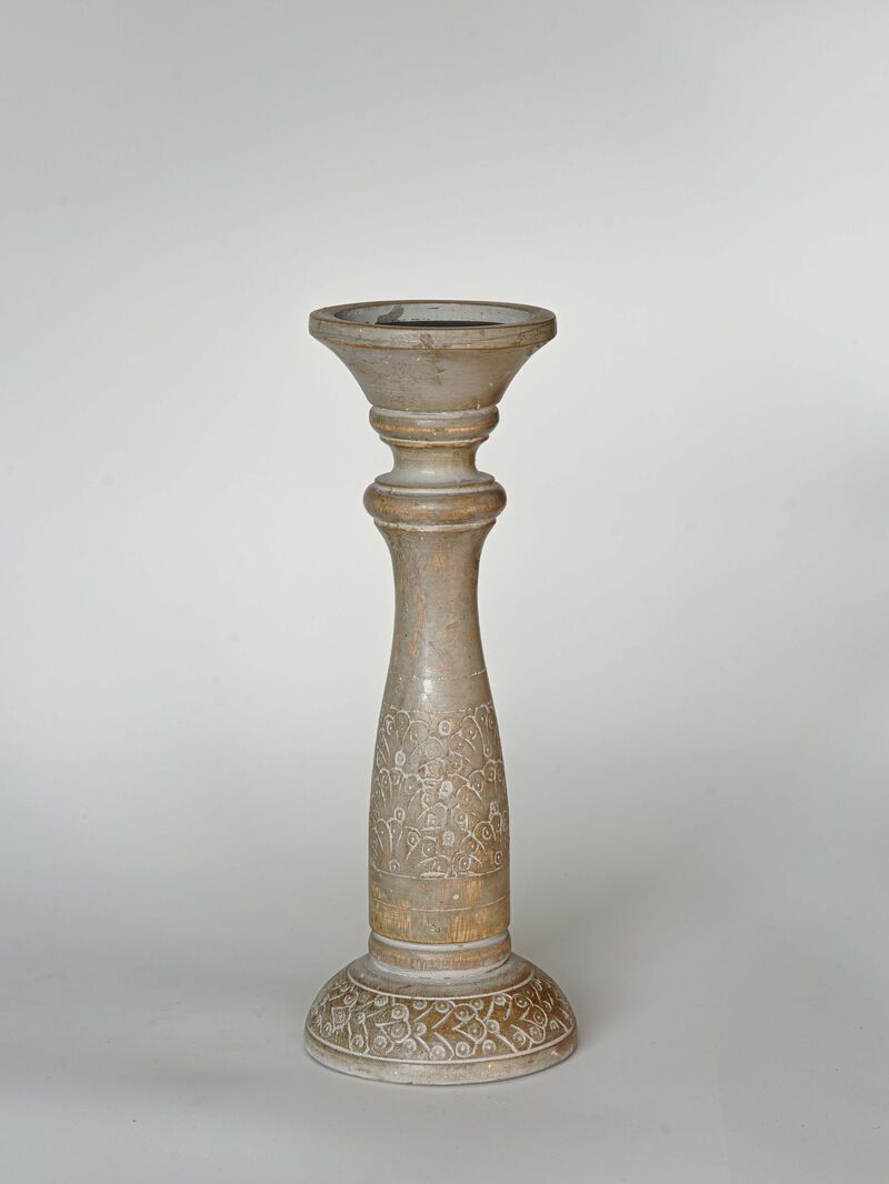 Traditional Gray Wash Eco-friendly Handmade Mango Wood Set Of One 12" Pillar Candle Holder BBH