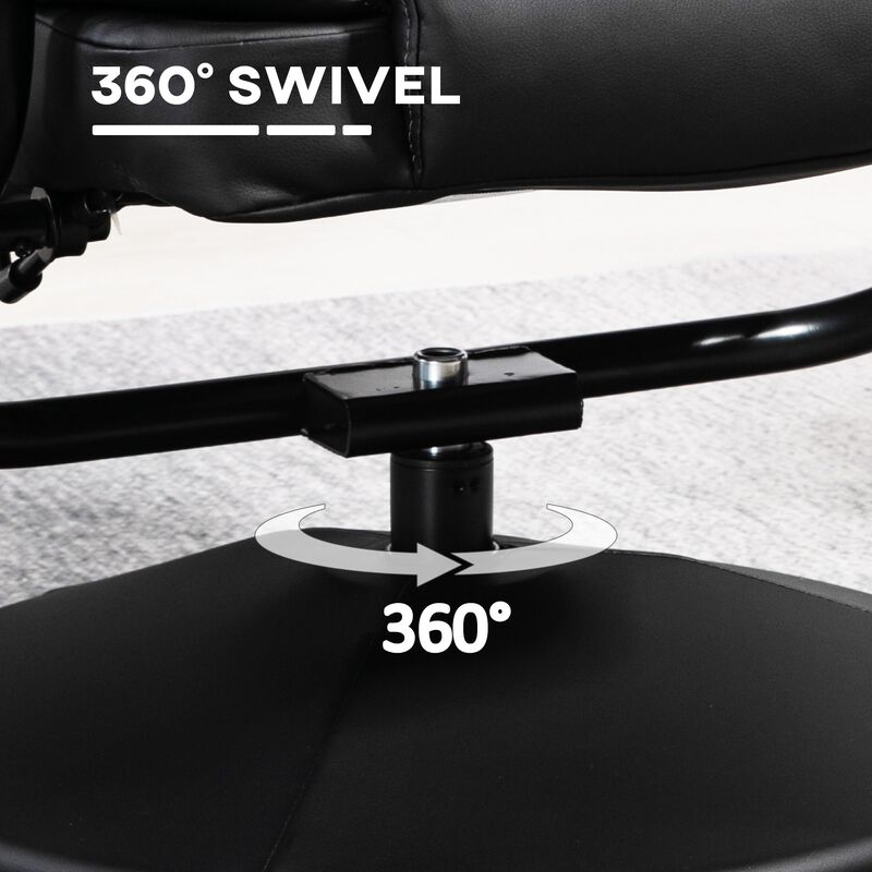 Black Recliner with Ottoman: 360° Swivel, Faux Leather