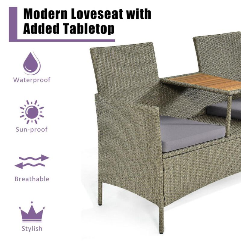 Hivvago 2-Person Patio Rattan Conversation Furniture Set with Coffee Table