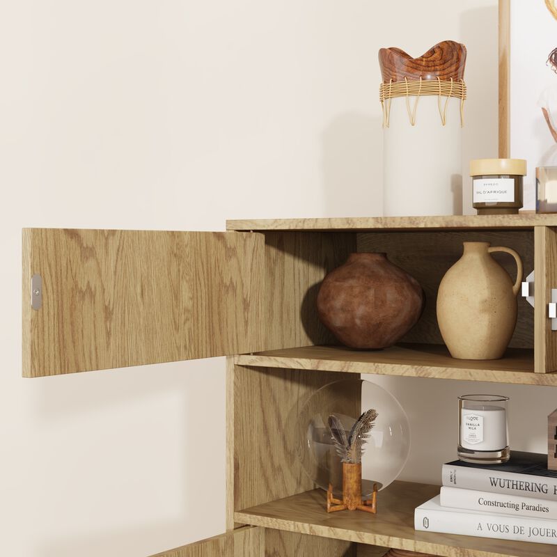 FUFU&GAGA Modern Wooden Pull-Out Drawer Cabinet, P2 MDF, Oak Finish (31.5" W x 35" H x 11.8" D), Oak