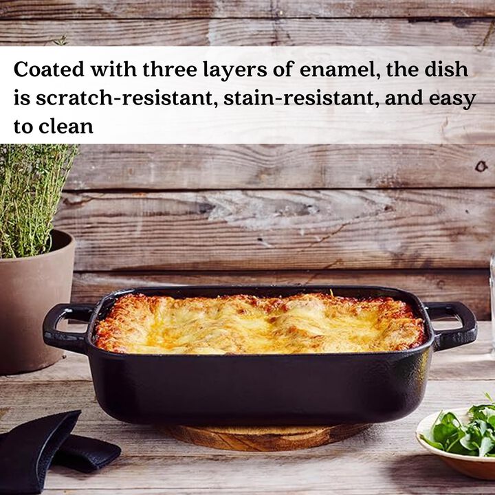 Alva Nori Enameled Cast Iron Dutch Oven Dish Roasting Pan 12"x8" Rectangular Nonstick Stove-to-Table Enamel Coated Pot, Non Toxic, Compatible with All Stovetops, Oven Safe & Induction Safe