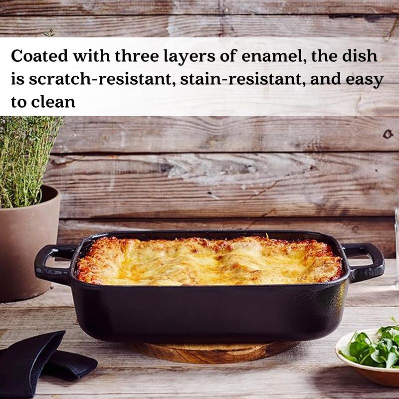 Alva Nori Enameled Cast Iron Dutch Oven Dish Roasting Pan 12"x8" Rectangular Nonstick Stove-to-Table Enamel Coated Pot, Non Toxic, Compatible with All Stovetops, Oven Safe & Induction Safe