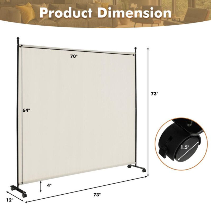 Hivvago 6 Feet Single Panel Rolling Room Divider with Smooth Wheels