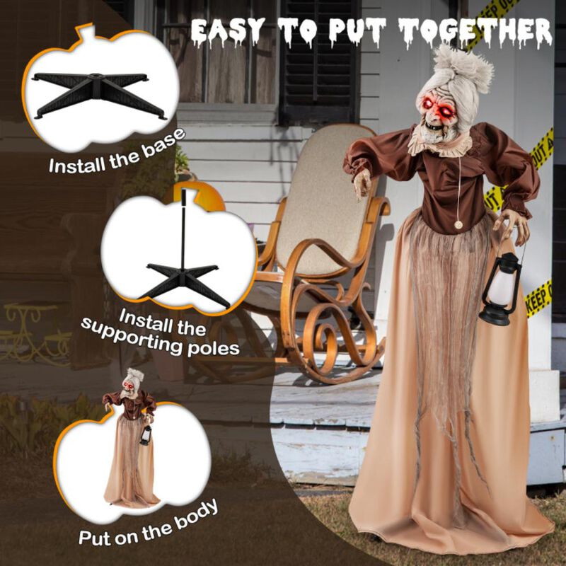 Hivvago Life-Size Halloween Animatronic Moving and Talking Old Lady Hag Prop