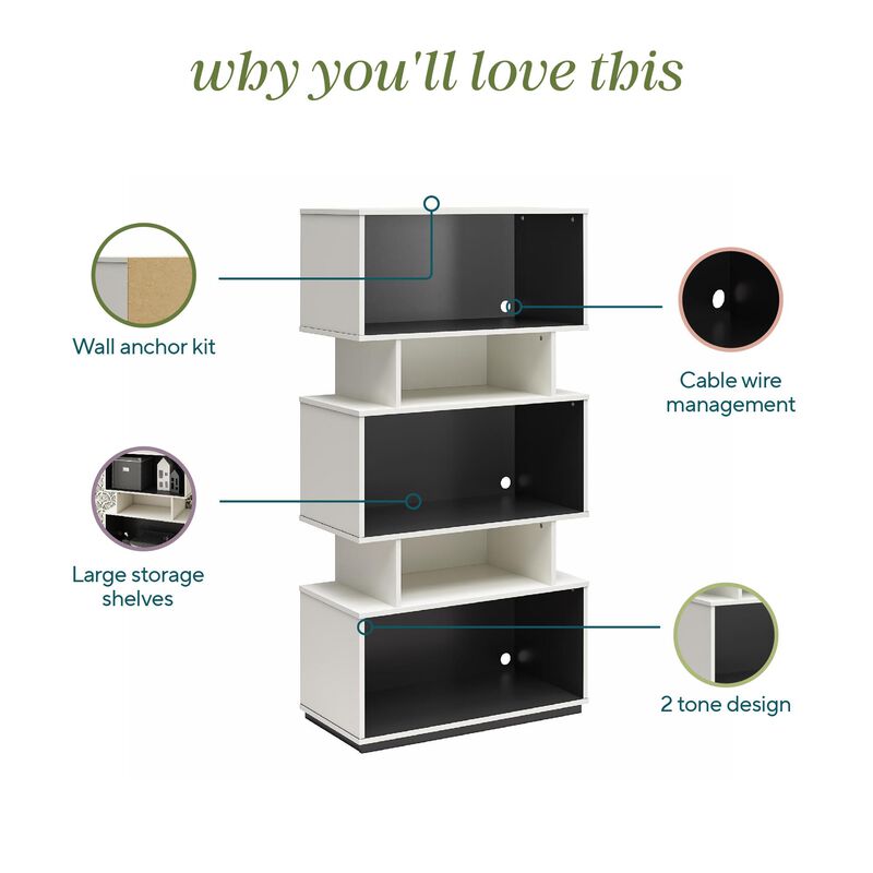 Shadow Gaming & Collectable Display Storage Bookcase, White and Matte Black
