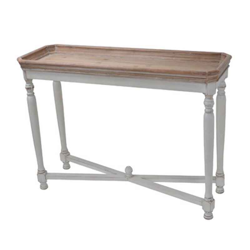 42 Inch Sofa Table, Narrow Design, Fir Wood, MDF, Brown, Antique White - Benzara