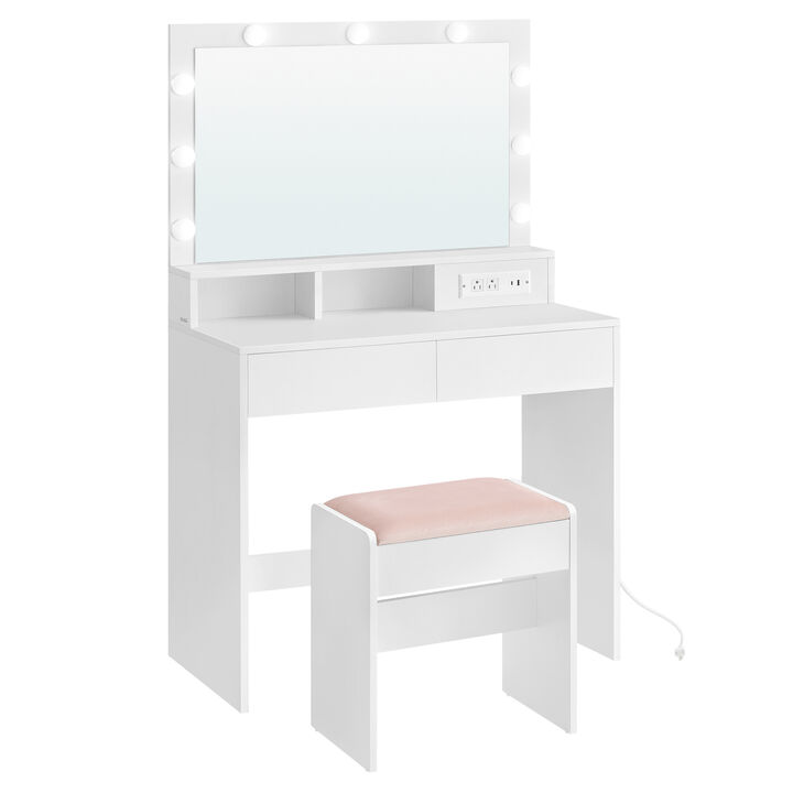 Vanity Desk with Power Outlets, Makeup Vanity with Mirror and Lights
