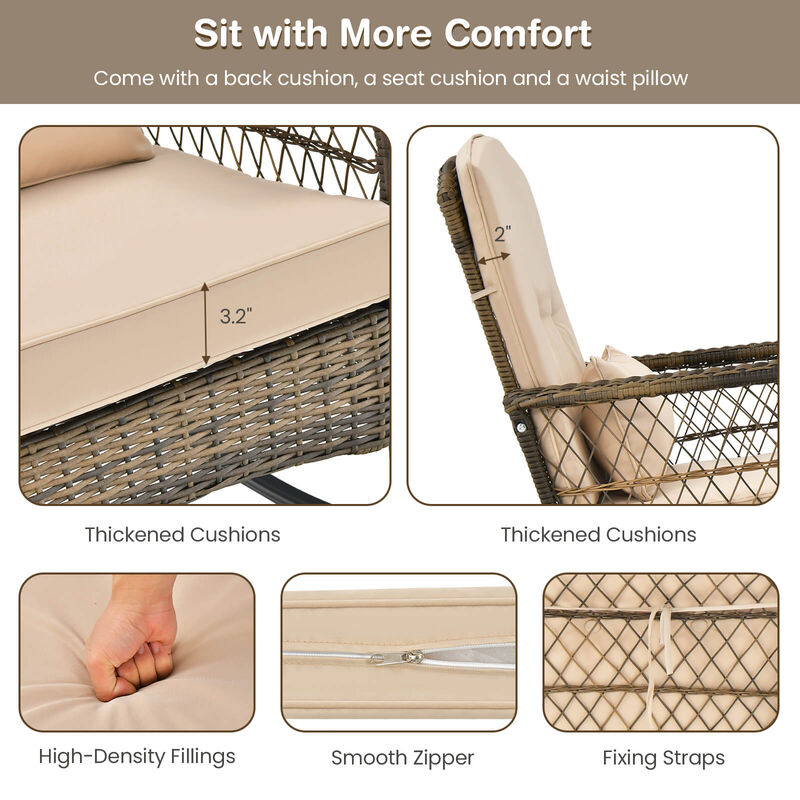 3 Pieces Outdoor Hand-Woven PE Rattan Conversation Set with Tempered Glass Side Table-Beige