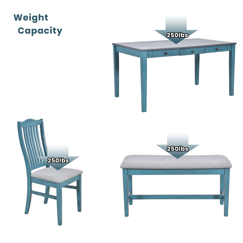 Mid-Century 6-Piece Wood Dining Table Set, Kitchen Table Set With Drawer, Upholstered Chairs