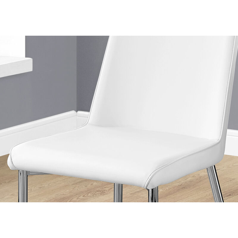 Monarch Specialties I 1033 Dining Chair, Set Of 2, Side, Upholstered, Kitchen, Dining Room, Pu Leather Look, Metal, White, Chrome, Contemporary, Modern