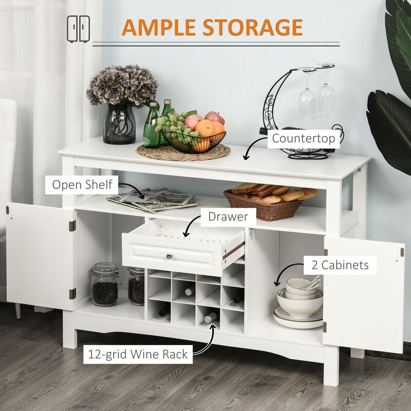 White Dining Room Hutch: Sideboard Buffet with Wine Rack and Drawer