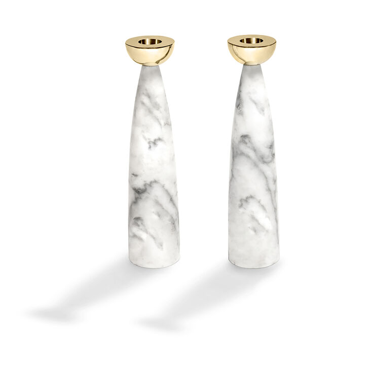 Coluna Candleholders, Marble & Gold, Set of 2