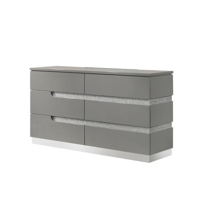 New Classic Furniture Paradox Glam Wood 6-Drawer Dresser, Gray