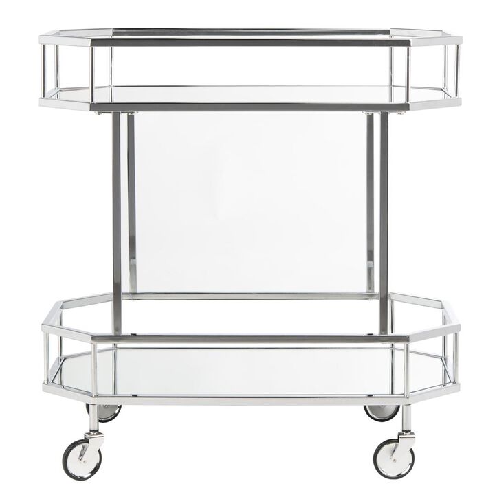 Safavieh Silva 2 Tier Octagon Bar Cart, Silver/Mirror