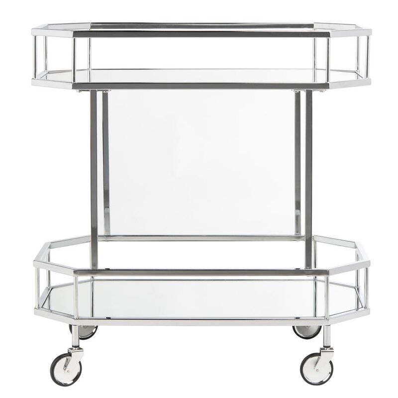Safavieh Silva 2 Tier Octagon Bar Cart, Silver/Mirror