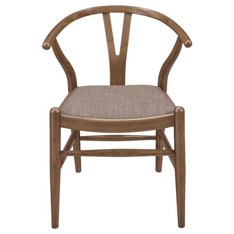 Ellie Dining Chair Set of 2, Y Shape Back, Fabric Seats, Walnut Brown - Benzara