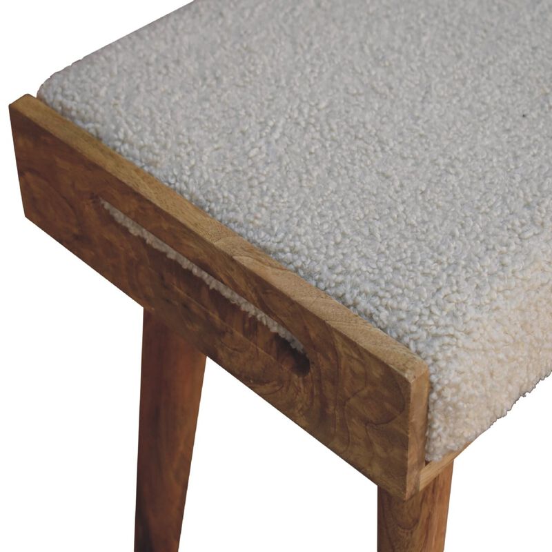 Boucle Cream  Solid Wood Tray Style Footstool
