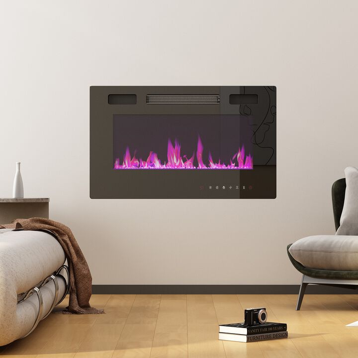 FUFU&GAGA Wall-Mount Electric Fireplace with Infrared Quartz, Remote Control Included, (30" W x 15.2" H x 4.1" D), Black