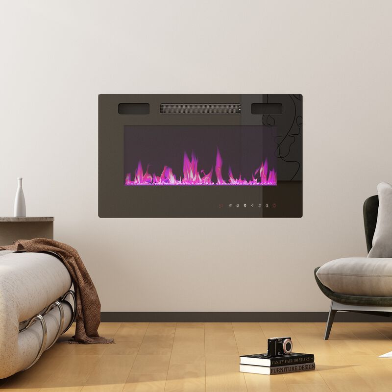 FUFU&GAGA Wall-Mount Electric Fireplace with Infrared Quartz, Remote Control Included, (30" W x 15.2" H x 4.1" D), Black