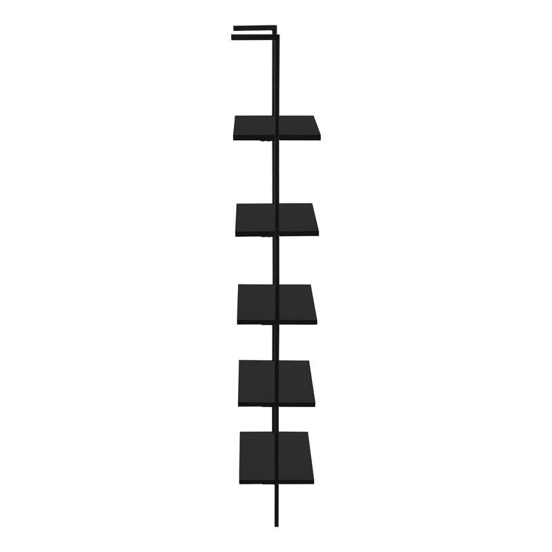 Monarch Specialties I 3683 Bookshelf, Bookcase, Etagere, Ladder, 5 Tier, 72"H, Office, Bedroom, Metal, Laminate, Black, Contemporary, Modern