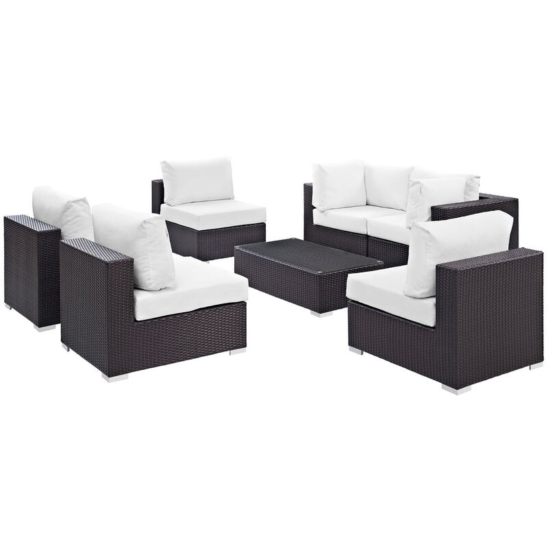 Convene Outdoor Sectional Set - Weather-Resistant, Synthetic Rattan, Aluminum Frame - 7 Piece Patio Furniture with Cushions