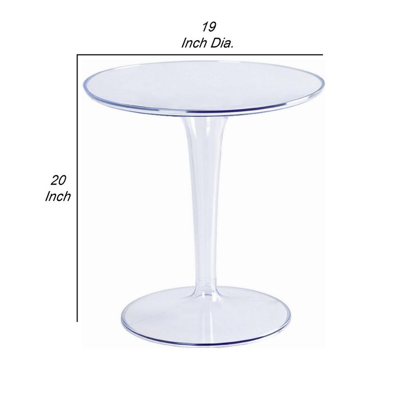 20 Inch Modern Side Accent Table, Clear Round Tabletop and Tapered Base-Benzara