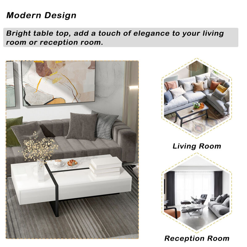 Modern High Gloss Cocktail Table - 45.2x25.5x13.7
