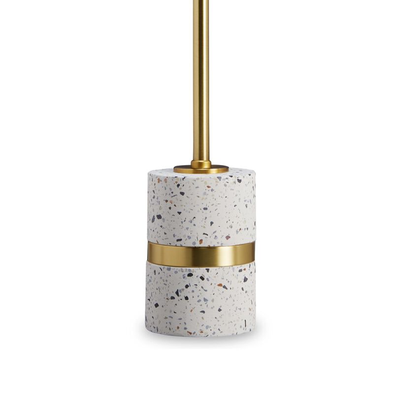 Joen 31 Inch Modern Table Lamp, Round White Terrazzo Base, Gold Brass Metal - Benzara