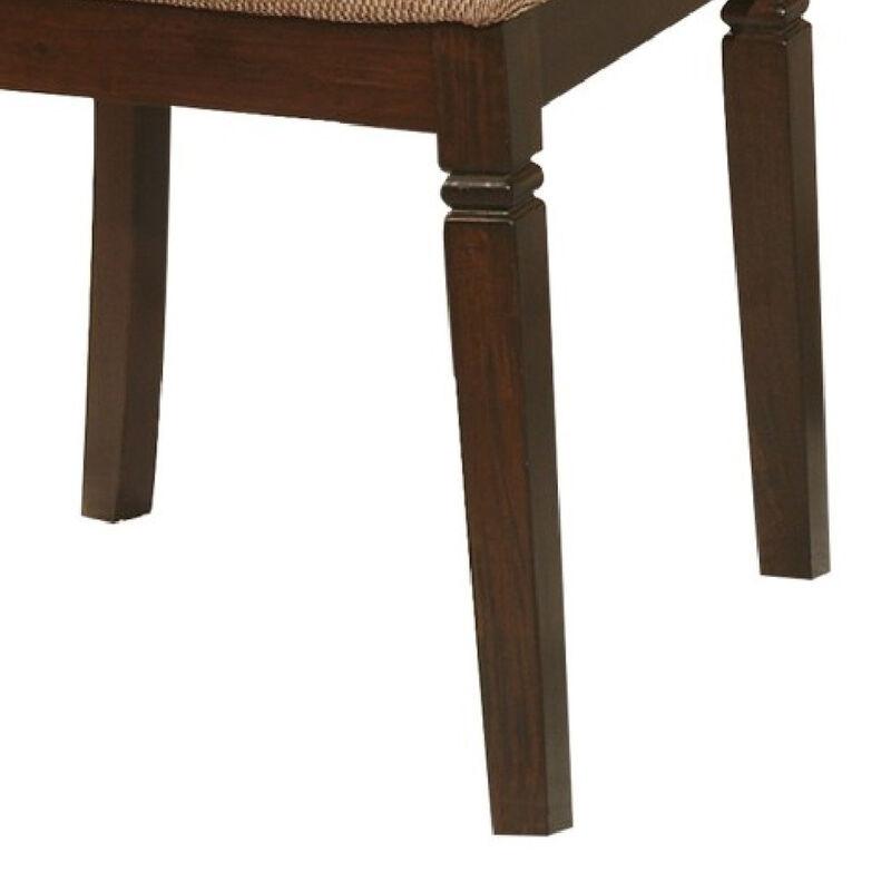 Fabric Upholstered Slated Back Side Chair, Espresso & Light Brown (Set of 2)-Benzara