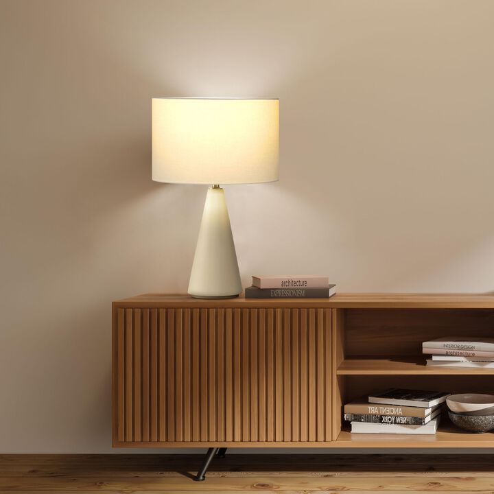 Brightech Nathaniel Cement LED Table Lamp - Sleek Minimalist Design with Cream Cotton Drum Shade - Eco-Friendly, Energy-Efficient Light for Urban and Coastal Decor