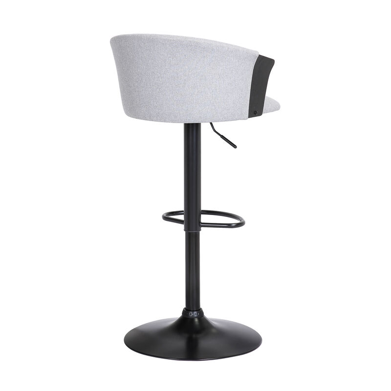 Lydia Adjustable Black Wood Stool in Grey Faux Leather with Black Metal