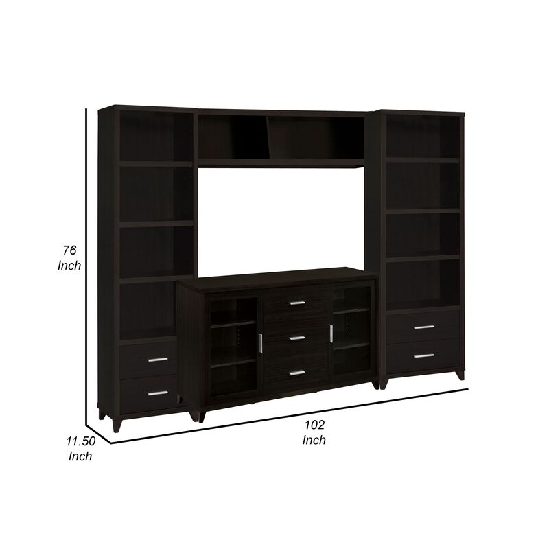 TV Entertainment Center, Console, 2 Media Towers, Bridge, Cappuccino Brown - Benzara