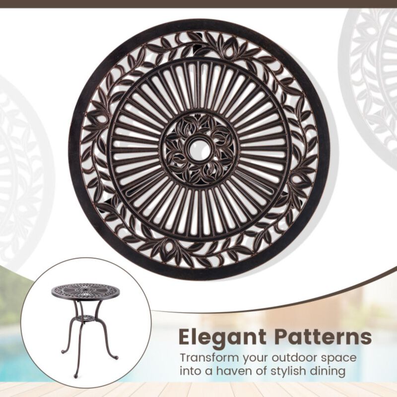 Hivvago 24 Inch Round Cast Aluminum Table Patio Dining Bistro Table with 2 Inch Umbrella Hole