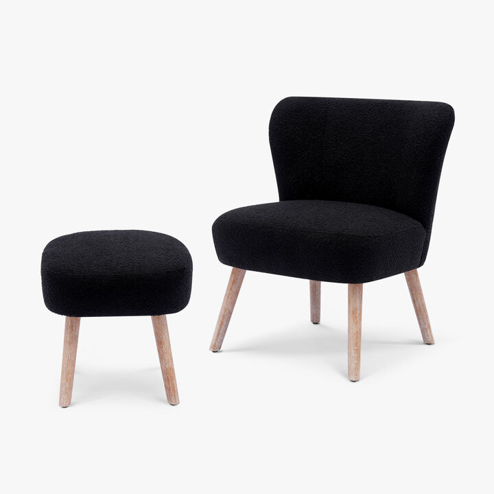 WestinTrends Genevieve Mid-Century Boucle Accent Chair with Ottoman Foot Stool Set