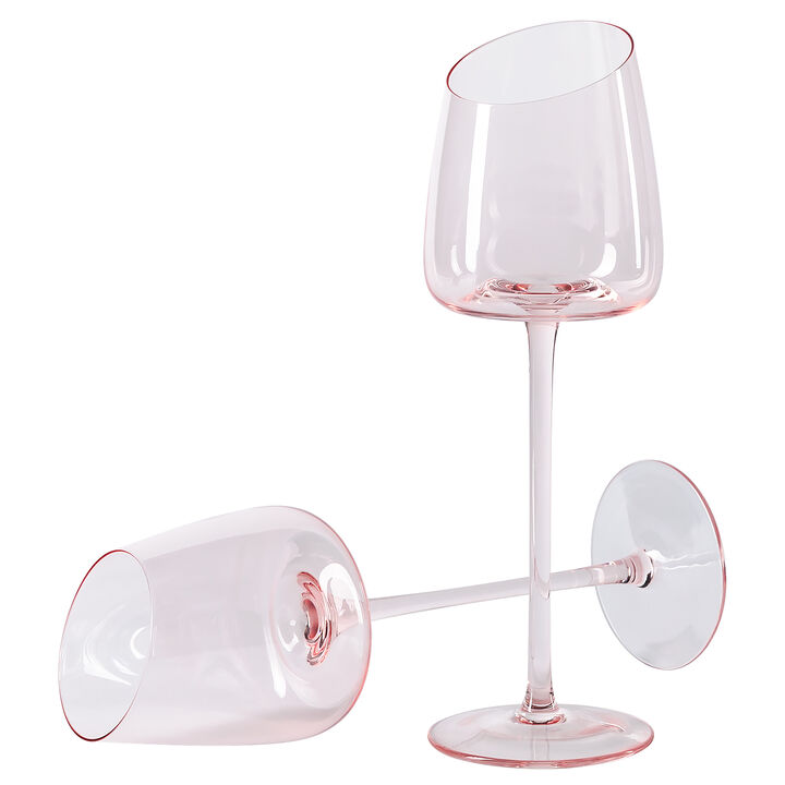 VENTRAY Home French Style Narrow Pink Crystal Wine Glasses..