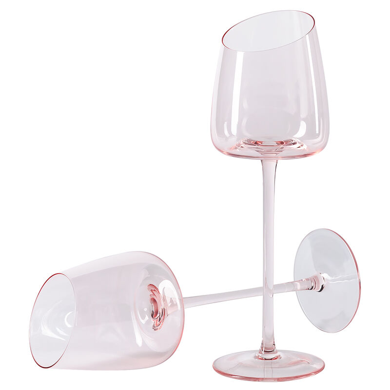 VENTRAY Home French Style Narrow Pink Crystal Wine Glasses..