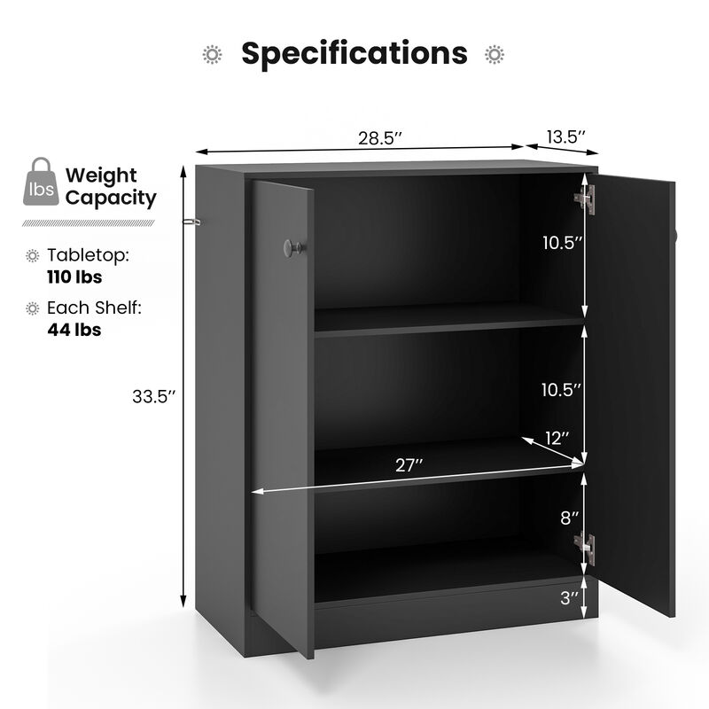 2-Door Modern Floor Storage Cabinet with 3-Tier Shelf