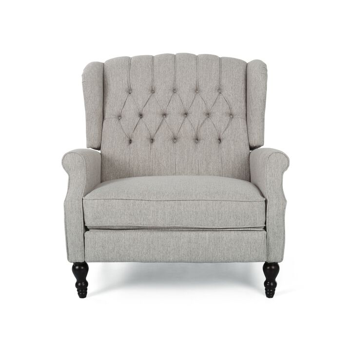 Jade Oversize Wide Chair Manual Recliner, Light Gray Tufted - Benzara