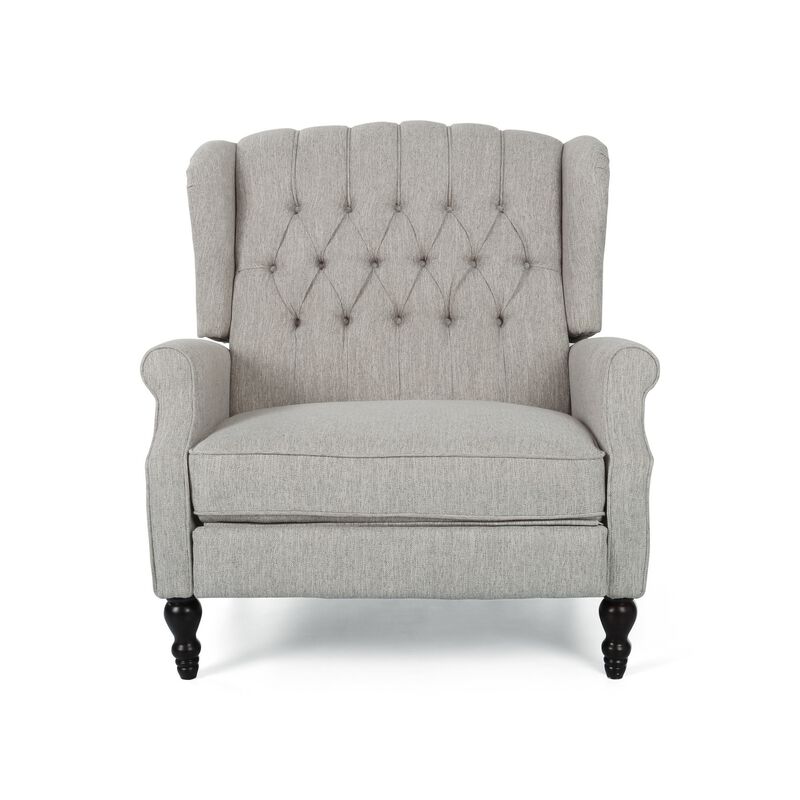 Jade Oversize Wide Chair Manual Recliner, Light Gray Tufted - Benzara
