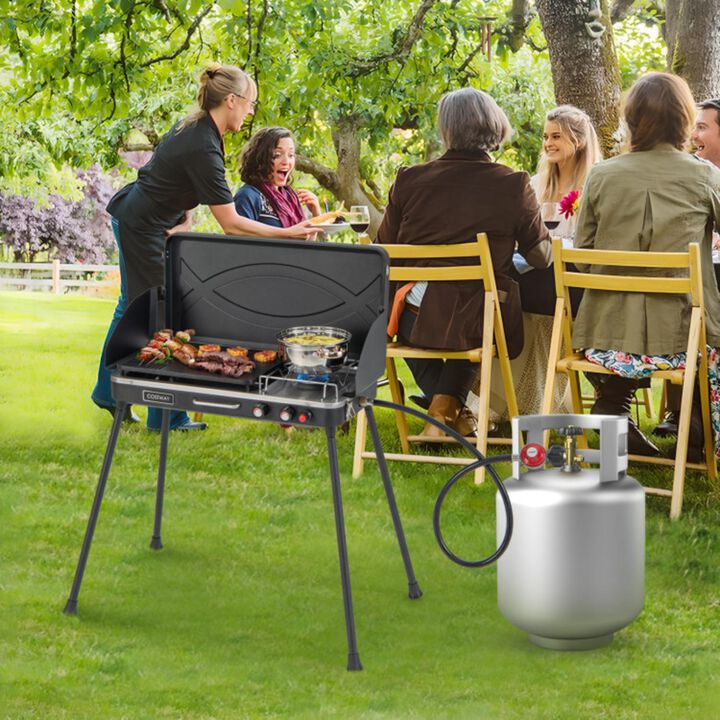 Hivvago 2-in-1 Gas Camping Grill and Stove with Detachable Legs-Black