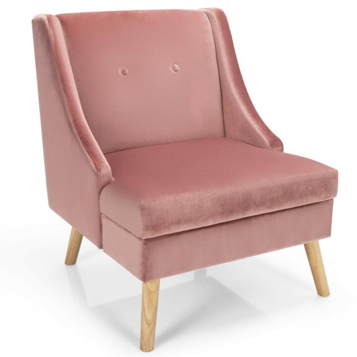Hivvago Velvet Wing Back Accent Chair with Rubber Wood Legs and Padded Seat for Living Room-Pink