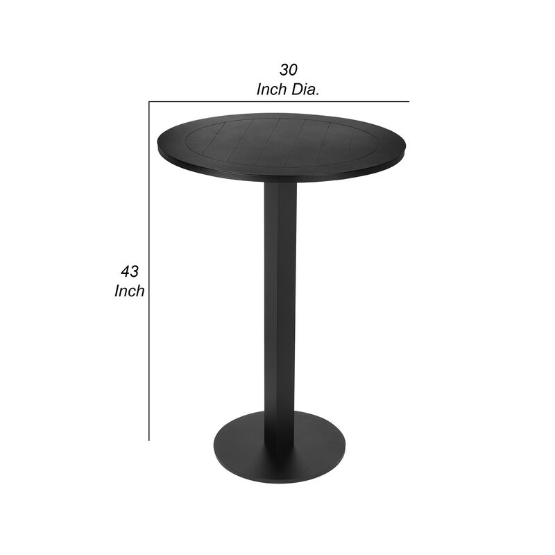 Keli 43 Inch Outdoor Bar Table, Black Aluminum Frame, Foldable Design - Benzara