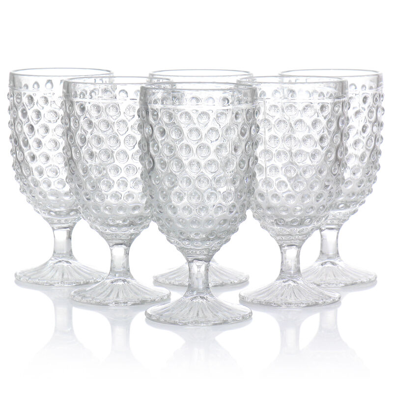 Martha Stewart 6 Piece 14.2 Ounce Clear Glass Hobnail Goblet Drinkware Set