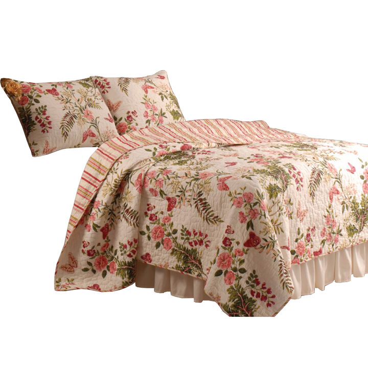 Atlanta Fabric 3 Piece King Size Quilt Set with Butterfly Prints,Multicolor - Benzara