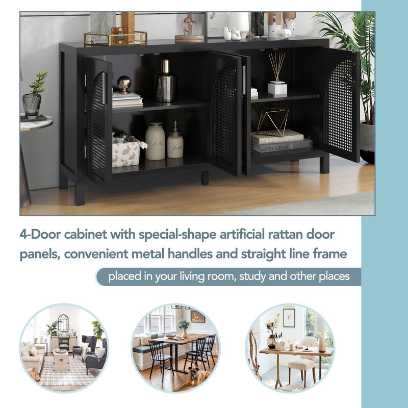 60" Kitchen Sideboard Storage Buffet Cabinet, Black